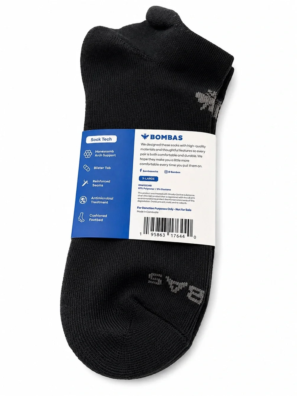 Bombas Men's Black Ankle Socks - XL